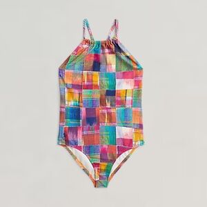 Polo Ralph Lauren Girls Patchwork Plaid One-Piece Swimsuit